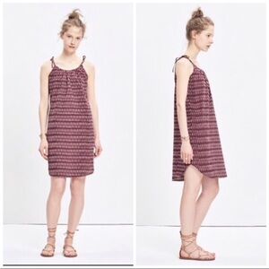 Madewell Ikat Burgundy Patterned Tie-Shoulder Dress
